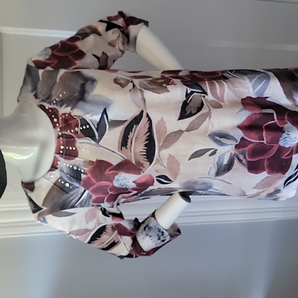 NEW Alfred Dunner Floral Blouse - Burgundy & Gray